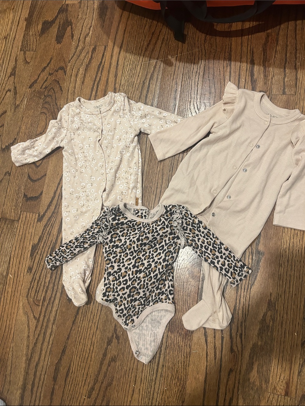 Neutral Floral & Leopard Baby One-Piece Bodysuit Set - Beige